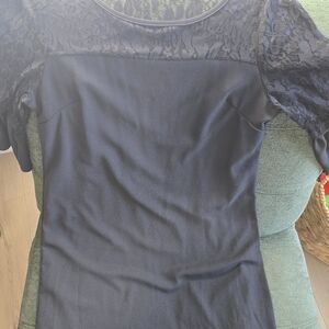 Black Top Lace Mini Dress GIBIU Medium Short Sleeve Shift Above Knee